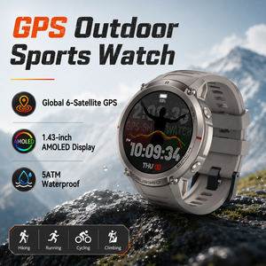 นาฬิกาสมาร์ทวอทช์ DM59 รุ่นทนทาน พร้อม GPS หน้าจอ AMOLED 1.43 นิ้ว กันน้ำ IP67 แผนที่ออฟไลน์ เครื่องวัดความสูง เข็มทิศ รับสาย โทรออก ปฏิทิน รองรับ Android - Product Image 5