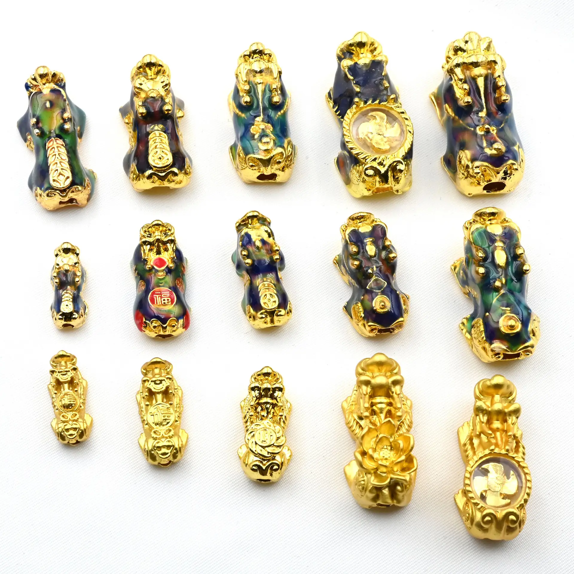 JS1459 Gold Plated Colour Changing Pixiu Pi Yao Beads for Lucky Bracelets Making Supplies