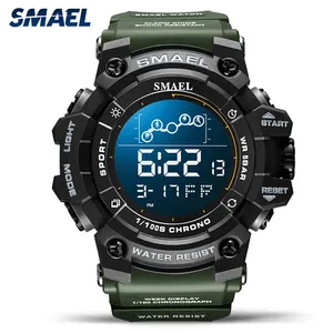 Smael橄榄绿男士运动手表防水计时数字电子水腕表，带发光二极管显示8082