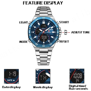 Para la mejor marca de lujo de cuarzo reloj impermeable hombres nueva moda doble pantalla cronógrafo Acero inoxidable cristal puntero 0060 Casual - Product Image 5