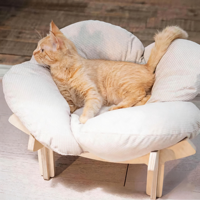 Lit surélevé moderne pour chat en gros, mobilier pour animaux de compagnie avec cadre en bois, chaise longue rembourrée de luxe pour chat et petits chiens, faible MOQ
