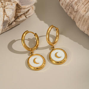 Ensemble de colliers et de boucles d'oreilles avec pendentif lune en acier inoxydable pour femmes, ensemble cadeau de bijoux de mode plaqué or <span class=keywords><strong>T95</strong></span> - Product Image 3