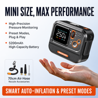 Mini-compresseurs de pneus à double alimentation avec fonction de surveillance de la pression des pneus et de dégonflage pour voitures, motos, vélos et ballons
