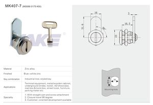 Serrure à came à quart de tour à insertion fendue de style industriel MK407-7 pour armoires électriques - Product Image 3