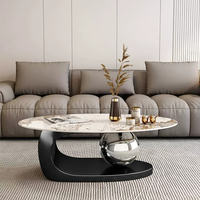 Table basse de salon en acier inoxydable noir avec plateau en marbre de conception italienne de luxe