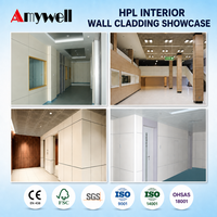 Panneaux de revêtement mural intérieur Amywell en HPL moderne, imperméables, ignifuges, isolants thermiquement et antibactériens, 12 mm, pour hôpitaux, gymnases, salles