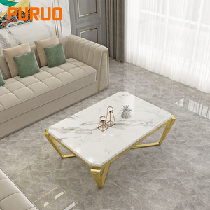 PURUO Home Goods Marble <strong>Gold</strong> Stainless Steel <strong>Glass</strong> Golden <strong>Coffee</strong> <strong>Table</strong> Modern for Home Design - Product Image 4