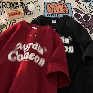 Áo thun nam <span class=keywords><strong>m</strong></span>ùa hè <span class=keywords><strong>in</strong></span> chữ <span class=keywords><strong>m</strong></span>àu đỏ tía Phong cách tay ngắn tay dáng rộng nhẹ 100% cotton hợp thời trang thiết kế thương hiệu - Product Image 5