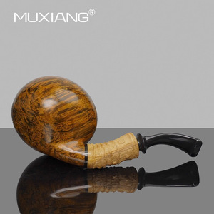Muxiang Briar Wood Tobacco Pipe Bent Type Handcrafted Apple Shape Gold Glossy Surface Smoking Pipe - Product Image 2