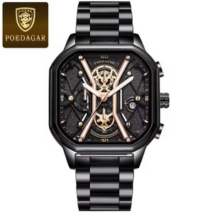 Drioshipping Montre-bracelet chronographe à quartz de luxe pour hommes Cadran carré Luminous Waterproof Feature Ronda ODM Leather for Business - Product Image 2