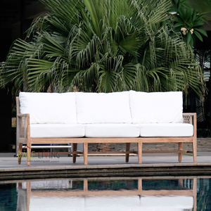 Canapé suédois en teck durable et tressage élégant en rotin, parfait pour le luxe en plein air dans votre maison, votre villa, votre hôtel ou votre complexe hôtelier - Product Image 3