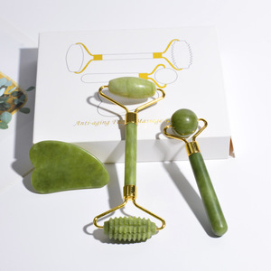 Wholesale Custom Logo Masajeador Rodillo Facial <b>Jade</b> Stone <b>Roller</b> Gua Sha Tool Set Green Xiuyan <b>Jade</b> <b>Roller</b> for Face - Product Image 6