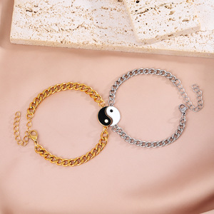 Bracelet universel en acier inoxydable bicolore Yin <span class=keywords><strong>Yang</strong></span> Tai Chi pour couple, vente en gros, idéal pour les cadeaux de festival - Product Image 4
