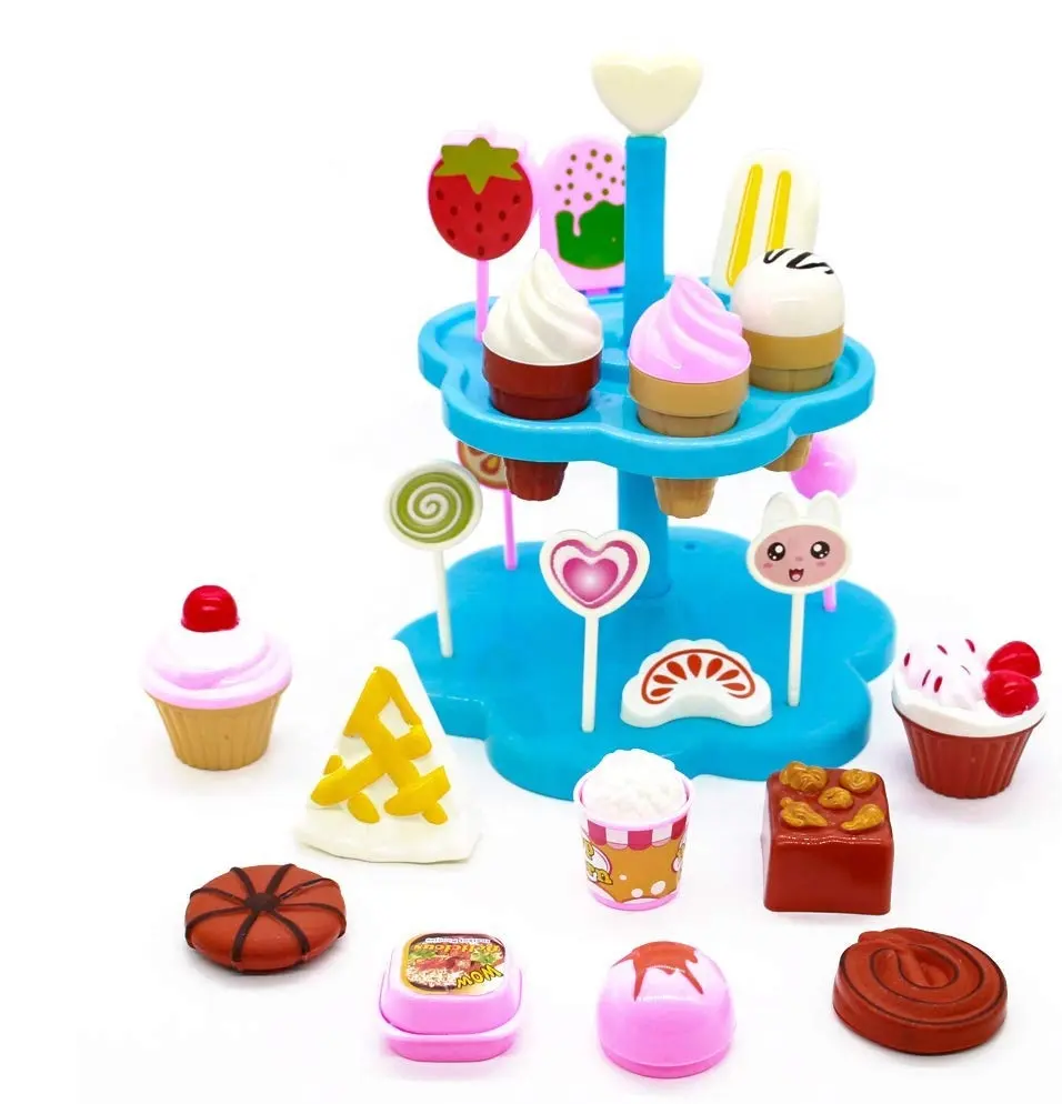Juguetes de cocina de alimentos de plástico postres juguetes de cono de helado de té de la tarde Pretender jugar juguetes para niños niñas niños