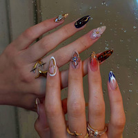 Nouveaux Faux Ongles à Presser Amande 24 pièces, Style Punk Y2K, Or Industriel, Motif Floral, Design Sophistiqué, Teinte Foncée