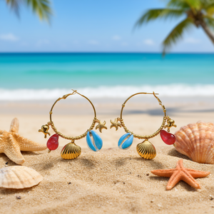 Boucles d'oreilles pendantes tendance en acier inoxydable 316L plaqué or PVD, breloque étoile de mer, bijoux style plage - Product Image 3
