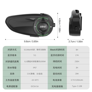Auriculares Inalámbricos para Motocicleta Q8, Auriculares para Casco de Motocicleta <span class=keywords><strong>EJEAS</strong></span> para <span class=keywords><strong>6</strong></span> Motociclistas - Product Image 5