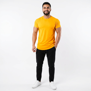 เสื้อยืดผู้ชายผ้าคอตตอน 95% ผสมอีลาสเทน 5% รับทำโลโก้ส่วนตัว สำหรับออกกำลังกาย ฟิตเนส แห้งเร็ว สีพื้น - Product Image 1