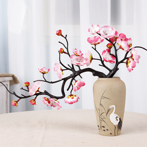 Artificial Plum Blossom Branch Silk Flower Vase Arrangement Oriental Style Home Decor Winter Indoor Ornament - Product Image 1