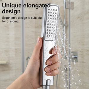 Pommeau de <span class=keywords><strong>douche</strong></span> à main haute pression à fonction unique, tête de pulvérisation carrée en ABS, finition chromée/noire, avec connecteur G1/2 - Product Image 5
