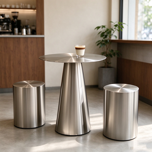 Muebles de Restaurante Modernos, Mesa Redonda de Acero Inoxidable Industrial y Juego de Taburetes Metálicos - Product Image 6