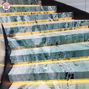 Marches d'escalier en marbre vert poli antidérapant, taille personnalisée, escalier en pierre naturelle avec éclairage LED - Product Image 3