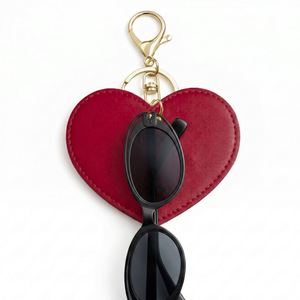 Fashion PU Leather Heart-Shaped Promotional Keychain Travel Sunglasses Clip Holder Hanging Bag Charm Portable Eyewear Storage - Product Image 4