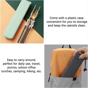 Juego de <span class=keywords><strong>cubiertos</strong></span> de viaje portátil de 4 piezas Juego de utensilios de camping de acero inoxidable con <span class=keywords><strong>estuche</strong></span> y bolsa - Product Image 4