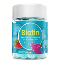 Comprimés de biotine 10000 mcg à dissolution rapide, saveur fraise, soutien pour la santé de la peau, marque privée OEM, 60 unités CN/SHA