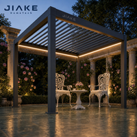 Pergola en aluminium Jiake 6063-T5 avec toit à lames motorisées pour jardin, patio, pavillon, espace extérieur, éclairage LED, utilisation comme gazebo