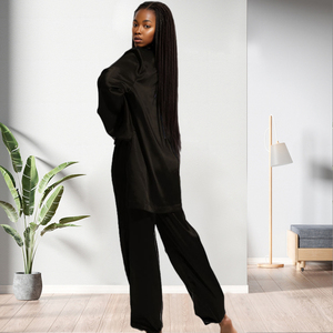 Ensemble pantalon et cardigan ample de couleur unie pour femme, style décontracté, idéal pour le dropshipping - Product Image 2