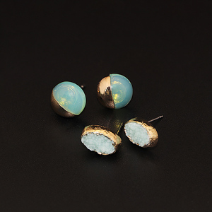 V & R de joyería de resina 2 verde ópalo oval resina epoxi con fibra de cristal druse pendientes oro Chapado en conjunto - Product Image 6