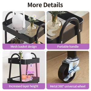 Chariot <span class=keywords><strong>utilitaire</strong></span> à <span class=keywords><strong>3</strong></span> niveaux avec roulettes et paniers en filet, chariot de rangement multifonctionnel pour cuisine, salon, garage - Product Image 4