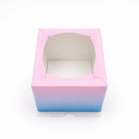 Caja para Pastel con Impresión Degradada Personalizada al por Mayor, 19.5*19.5*17.5cm, Caja Cuadrada de Cartón Blanco con Ventana en Forma de Corazón para Empacar Pasteles de Cumpleaños