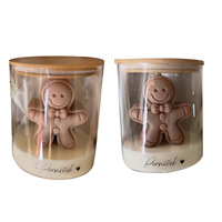 LANJO Lebkuchenmann-förmige Sojawachs-Duftkerze im Glas mit Bambusdeckel, Handgefertigt, Natürlich, Ungiftig, Kreativ, Festlich