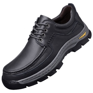 Men's Genuine Leather Casual <b>Shoes</b> Round Toe Thick Sole Outdoor Comfortable Walking <b>Shoes</b> All Seasons Cowhide Upper Rubber - Product Image 1