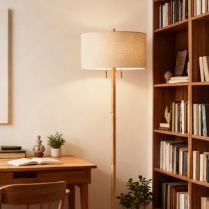 Floor Lamp Bamboo Off <b>White</b> <b>Shade</b> Led <b>Light</b> Source Scandinavian Design Style For Living Room Bedroom - Product Image 4