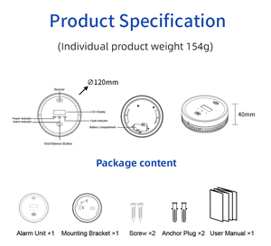 Détecteur <span class=keywords><strong>de</strong></span> fumée et <span class=keywords><strong>de</strong></span> <span class=keywords><strong>monoxyde</strong></span> <span class=keywords><strong>de</strong></span> <span class=keywords><strong>carbone</strong></span> composite domestique PGST avec batterie <span class=keywords><strong>de</strong></span> 10 ans et capteur d'alarme incendie - Product Image 6