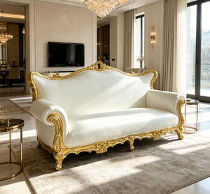 <span class=keywords><strong>Canapé</strong></span> deux places européen en bois massif sculpté doré, cuir blanc, pour hall d'hôtel, banquet de mariage, villa, salon - Product Image 4