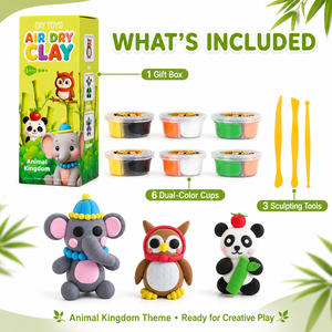 Kit de Pâte à Modeler à Séchage à l'Air Thème Royaume Animalier en Gros, 6 Pots Bicolores, 3 Outils, Autocollant de Couvercle Personnalisé OEM, Marque Privée - Product Image 2