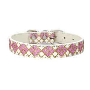 Collier pour animaux de compagnie en tissu écossais scintillant de luxe - Colliers réglables en cuir PU souple pour chiens et chats, collier scintillant tendance pour petits, moyens et grands animaux - Product Image 3