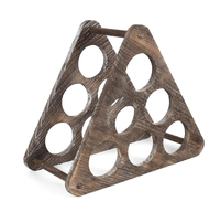 Porte-bouteilles en bois rustique pour comptoir, capacité 6 bouteilles, design triangulaire, organisateur autoportant pour la maison et la cuisine
