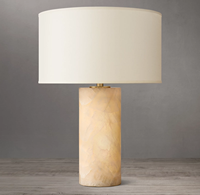Lampe de table moderne en albâtre, style pilier, E26, rétroéclairée, avec finitions en laiton flexibles et abat-jour en lin, pour décoration résidentielle et hôtelière, LED