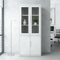 Armoire de rangement moderne pliable à 2 portes vitrées et 5 niveaux pour bureau et maison, avec serrure à clé, en fer et acier