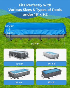 Bâches de piscine rectangulaires 18x9 en PE enduit imperméable, résistantes aux déchirures, 180gsm 200gsm, OEM ODM, avec bord élastique et cordon de serrage intégré - Product Image 2