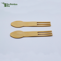 Fourchettes en bois rondes à trois dents, longueur 115 mm, jetables, en bambou, pour salade de fruits, gâteau, pain