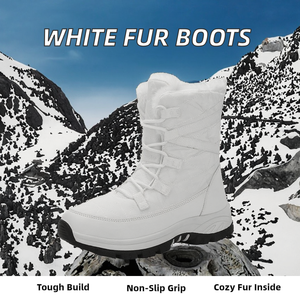Nouvelle Arrivée Bottes de Neige Blanches en Fourrure pour Femme, Chaussures de Sport Hiver Antidérapantes en Polyester à Prix Abordable pour l'Extérieur - Product Image 2