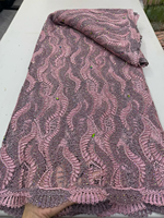 NI.AI 2026 Nouveau Tissu en Dentelle Africaine de Luxe avec Broderie 3D en Cordon et Motif Feuille, Tissu en Dentelle Diamantée au Mètre