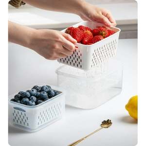 Recipientes Transparentes de Plástico para Refrigerador con Colador Extraíble y Tapa, Caja Organizadora Multifuncional - Product Image 3