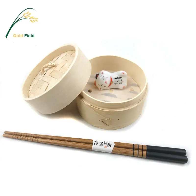 Chopsticks Rest and Mini Steamer Gift Set Restaurant Cutlery 2021 New Arrival Bamboo Chinese Opp Bag Party Favor